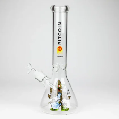 Crypto Beaker Glass Water Bong - Bitcoin Stoned Leaf