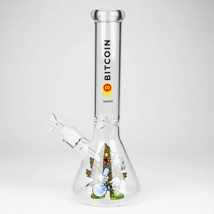 Crypto Beaker Glass Water Bong - Bitcoin Stoned Leaf