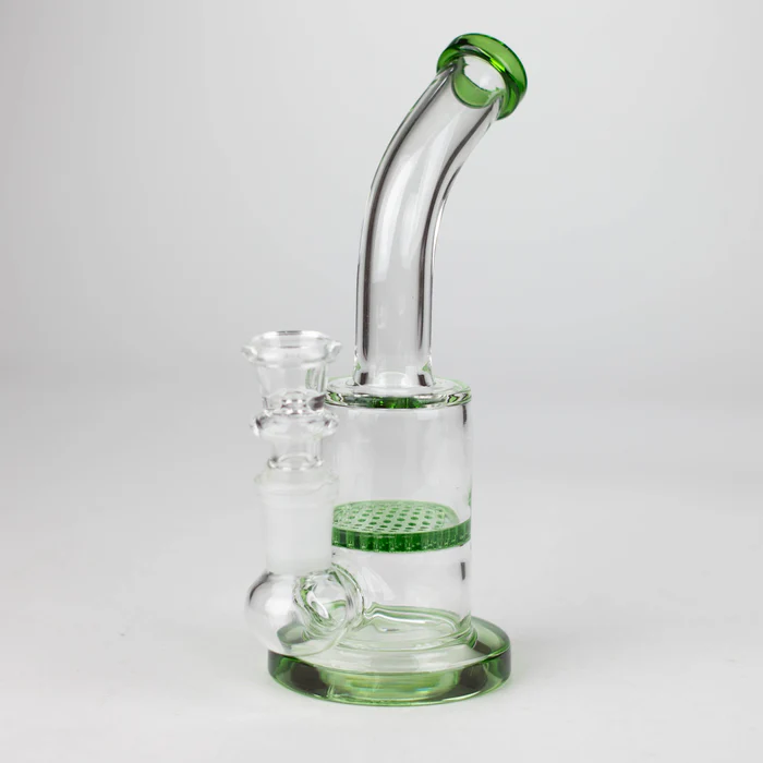 7" Bent Neck Glass Bubbler with Honeycomb Diffuser - Image 2