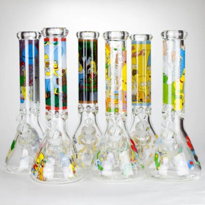 14" Yellow Family Cartoon 9mm Glass Bong